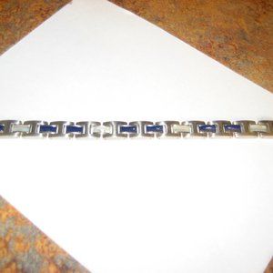 COLIBRI STAINLESS STEEL BLUE/ABALONE BRACELET 8.5"L